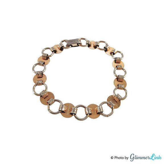 Vintage 1950s Sarah Coventry Gold Tone Round Links Floral Bracelet, Gift For Her - Picture 5 of 7